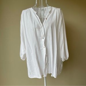 Ba&sh button down shirt 3/4 sleeve mock neck mother pearl button white size 0
